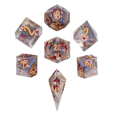 Halloween Butterfly in Clear Filled Sharp Resin - 7pcs RPG Dice Set